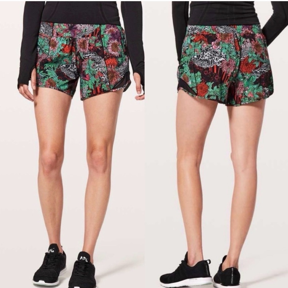 Lululemon Hotty Hot Shorts Zen Garden Multicolored Black Mesh Floral Sz. 4